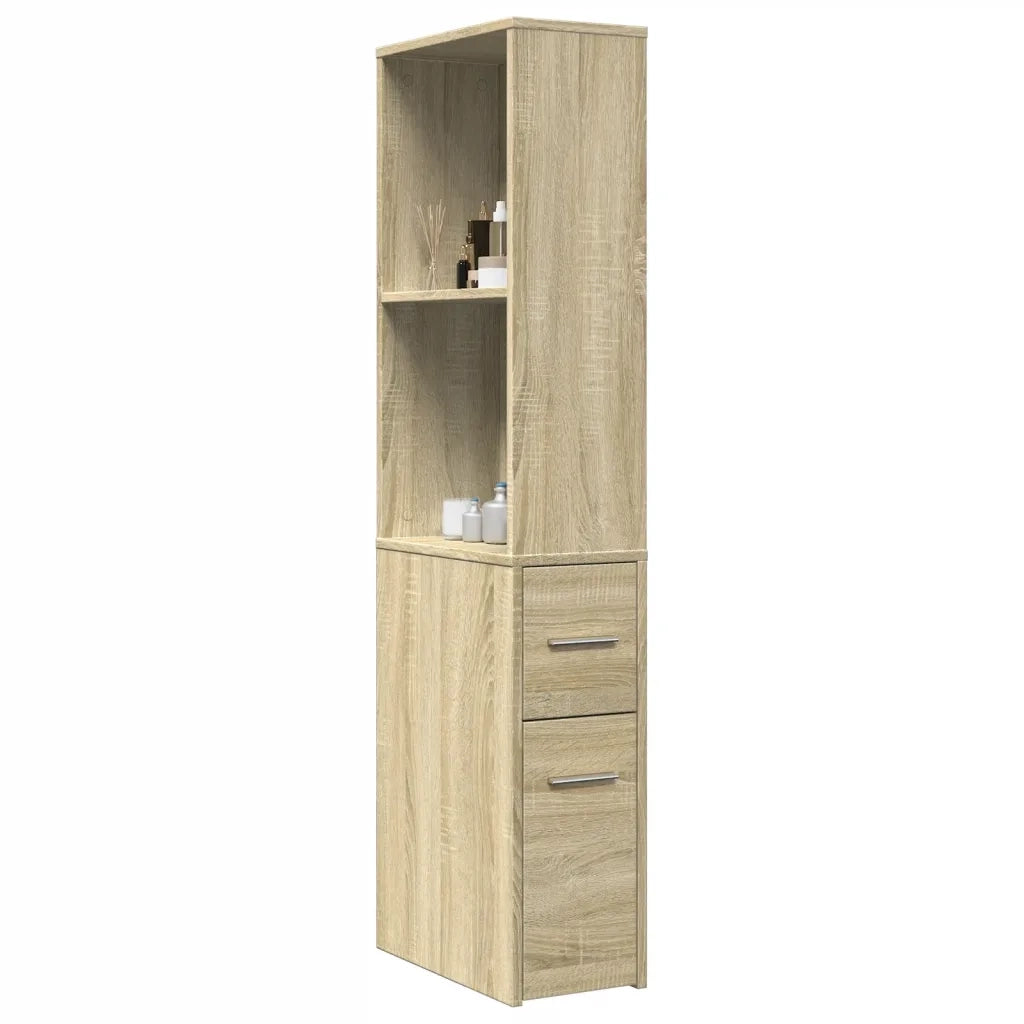 Armadietto da Bagno | Armadio da bagno Stretto con Ruote Rovere Sonoma Truciolato