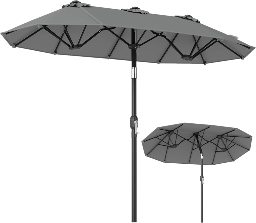 Ombrellone da Giardino Doppio 285 cm, in Tessuto con 12 Stecche Resistenti e Maniglia a Manovella Scorrevole, Anti-UV, senza Base, per Giardino e Piscina, 285 x 147 x 220 cm