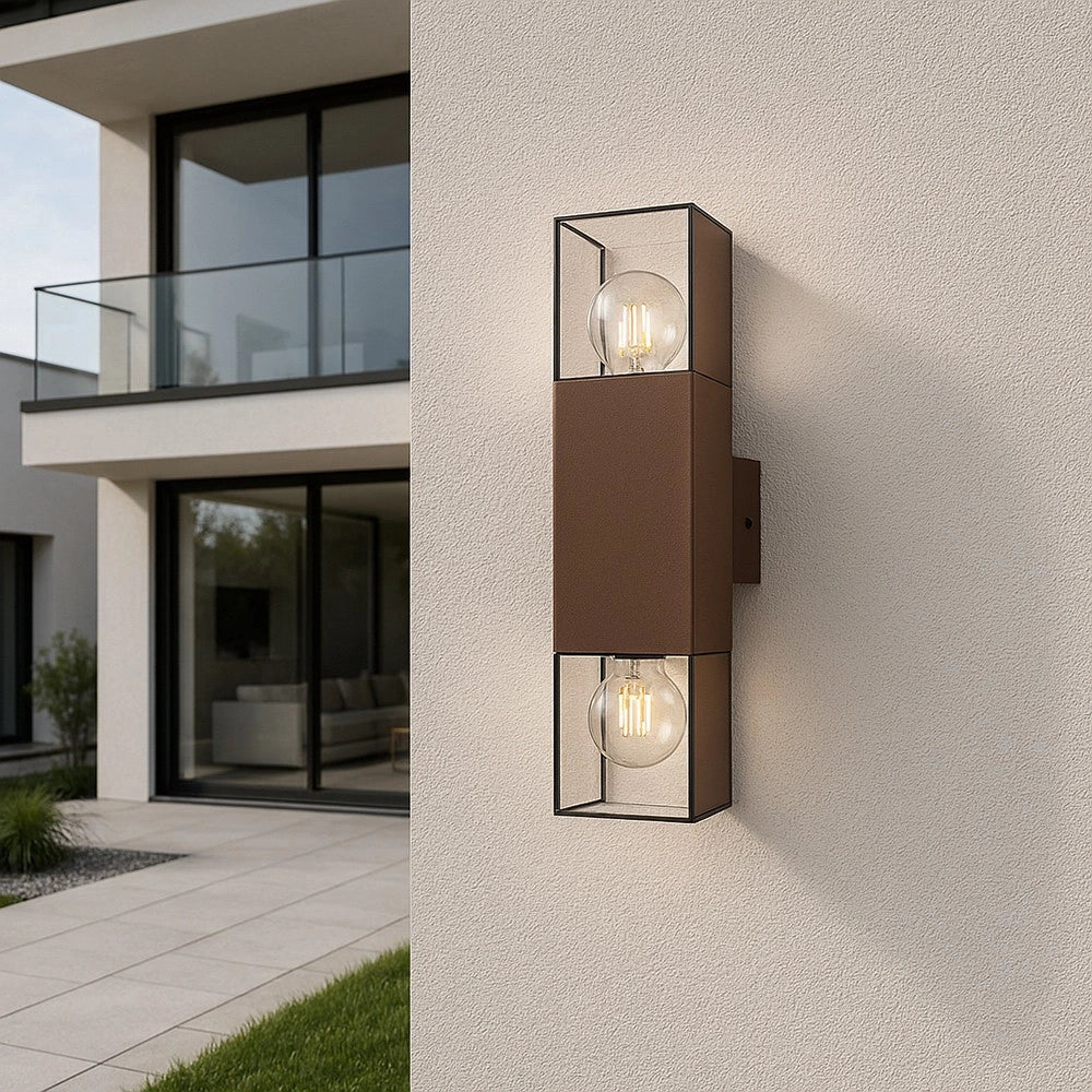 Trade Shop - Applique Da Esterno A Parete Doppia Emissione Di Luce 2 Attacchi E27 Ip44 Ruggine Esm-01c -