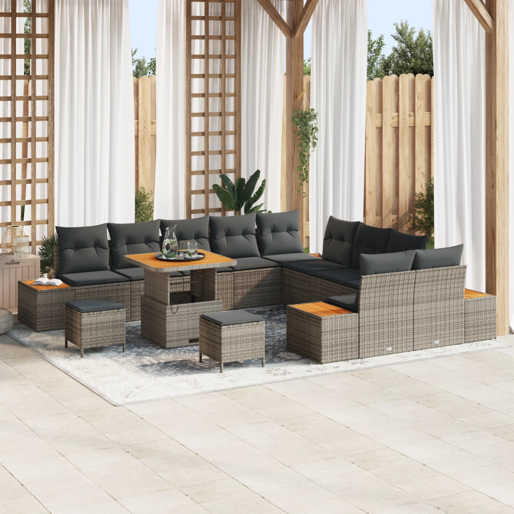 Set di divano da giardino  13 pezzi con cuscini grigio polyrattan acacia