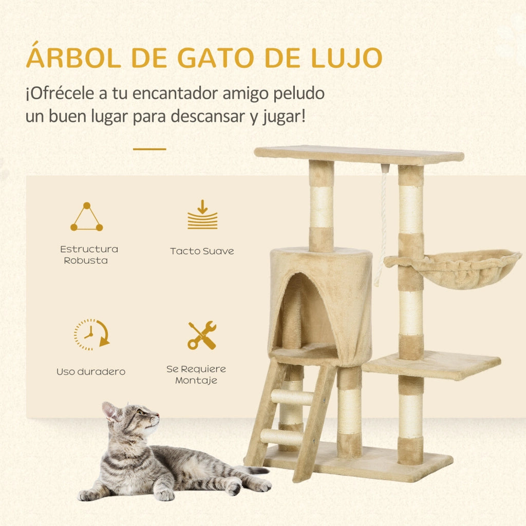 Albero tiragraffi per gatti con piattaforma e casetta ¨C zephmum ¨C Marrone 55x30x95 cm