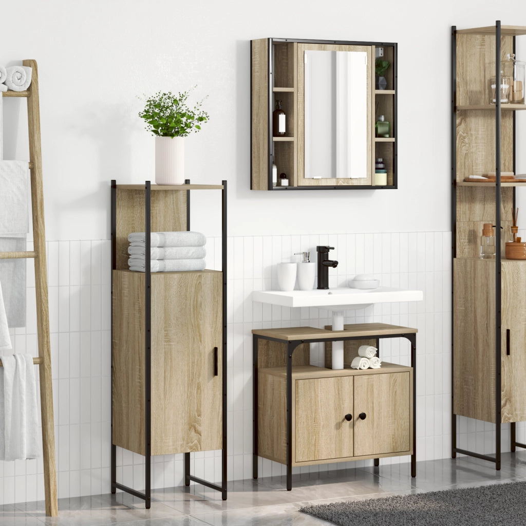 Set di Mobili da Bagno in 3 Pezzi in Rovere Chiaro in Legno Ingegnerizzato