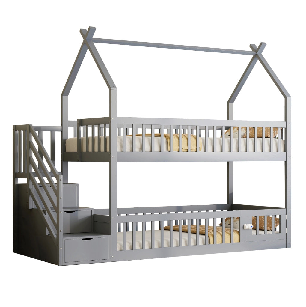 Letto a castello per bambini 90x200 cm con tetto grigio
