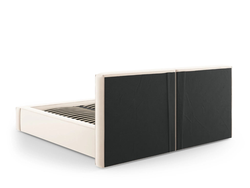 Cosmopolitan Design - Letto a cassettone con testiera doppia "Arendal" 160x200cm in velluto beige chiaro 