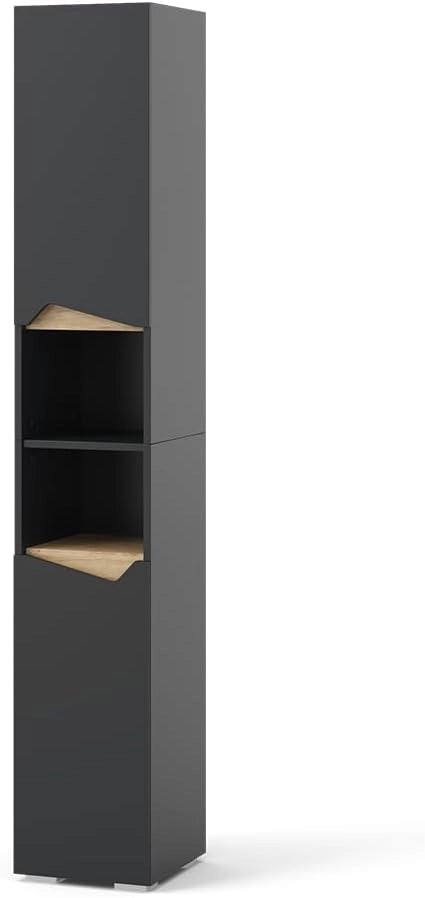 Armadio per il bagno Marelle, Antracite/Artisan, 30 x 180 cm con porte e vani aperti, per la conservazione di articoli da bagno e asciugamani