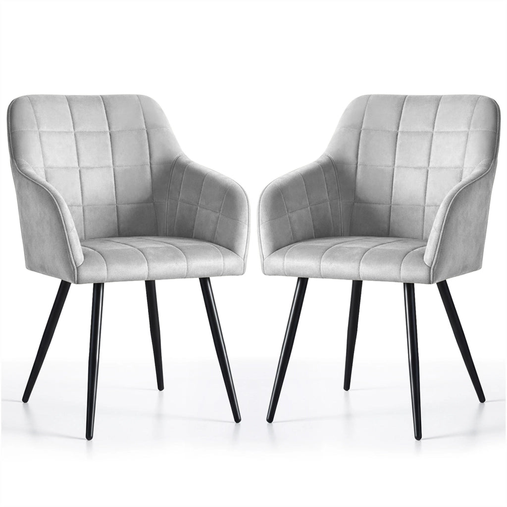 Set di 2 Sedie imbottite con cuciture quadrate LUXANO Grigio gambe nere