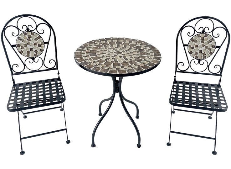 Set Tavolo con 2 Sedie da Balcone o Giardino in Ferro e Cemento Decorata