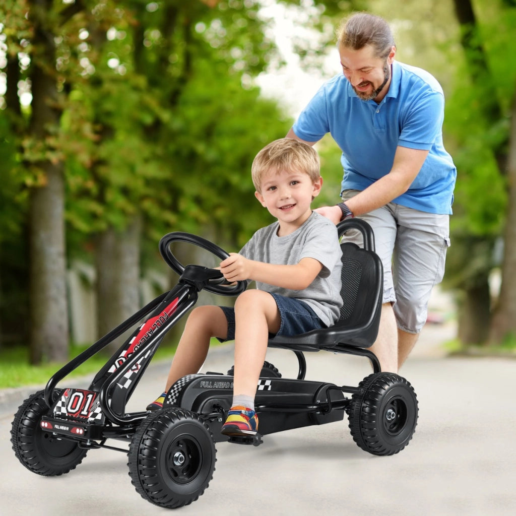 Go kart giocattolo con sedile regolabile e freno a mano stabile, Go kart a pedali robusti sicuri per bambini Nero