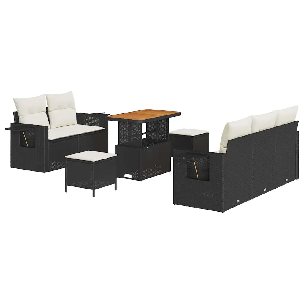 Set Divano da Giardino con cuscino 8 pcs Nero polyrattan 3361690