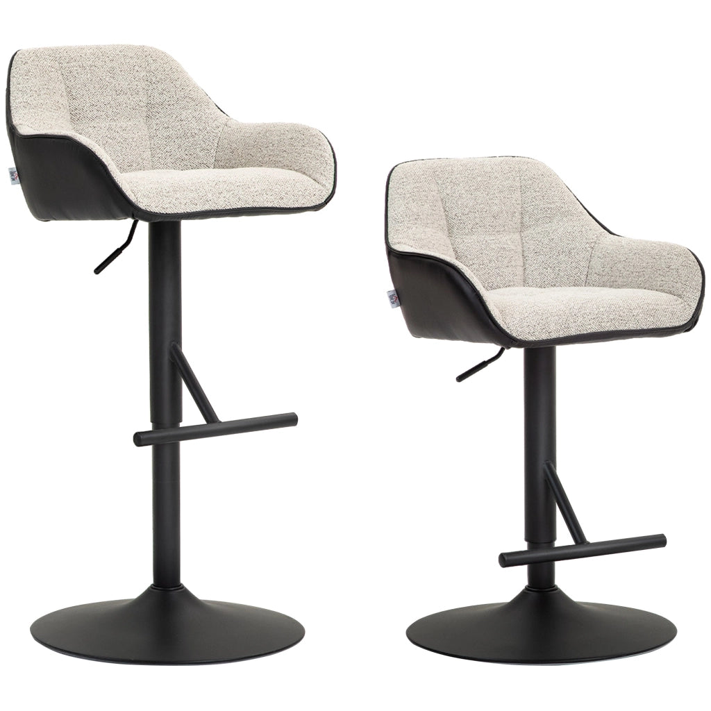 Set 2 Sgabelli Girevoli Imbottiti ad Altezza Regolabile con Schienale 52,5x53x86,5-108 cm Nero e Grigio Chiaro