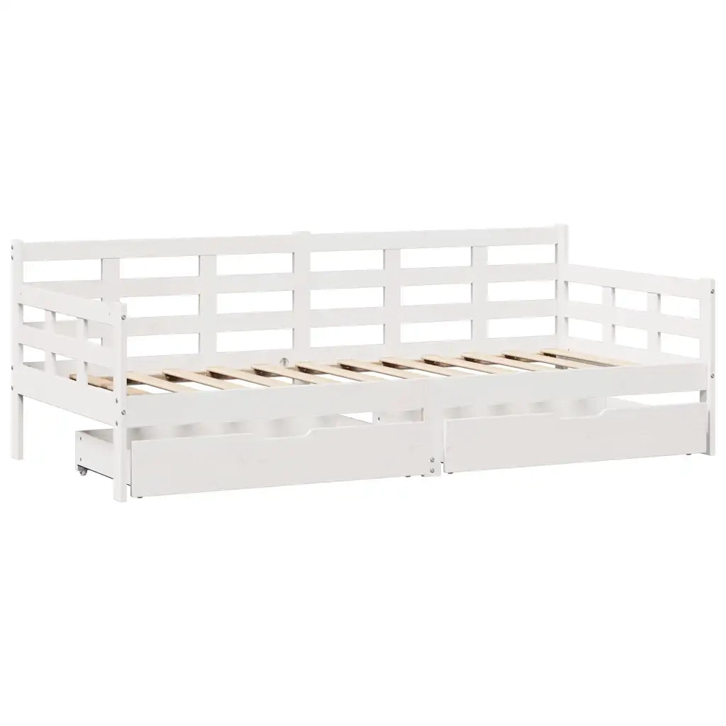 Letto singolo | Letto per adulti | Dormeuse con Cassetti Bianco 90x190 cm Legno Massello di Pino