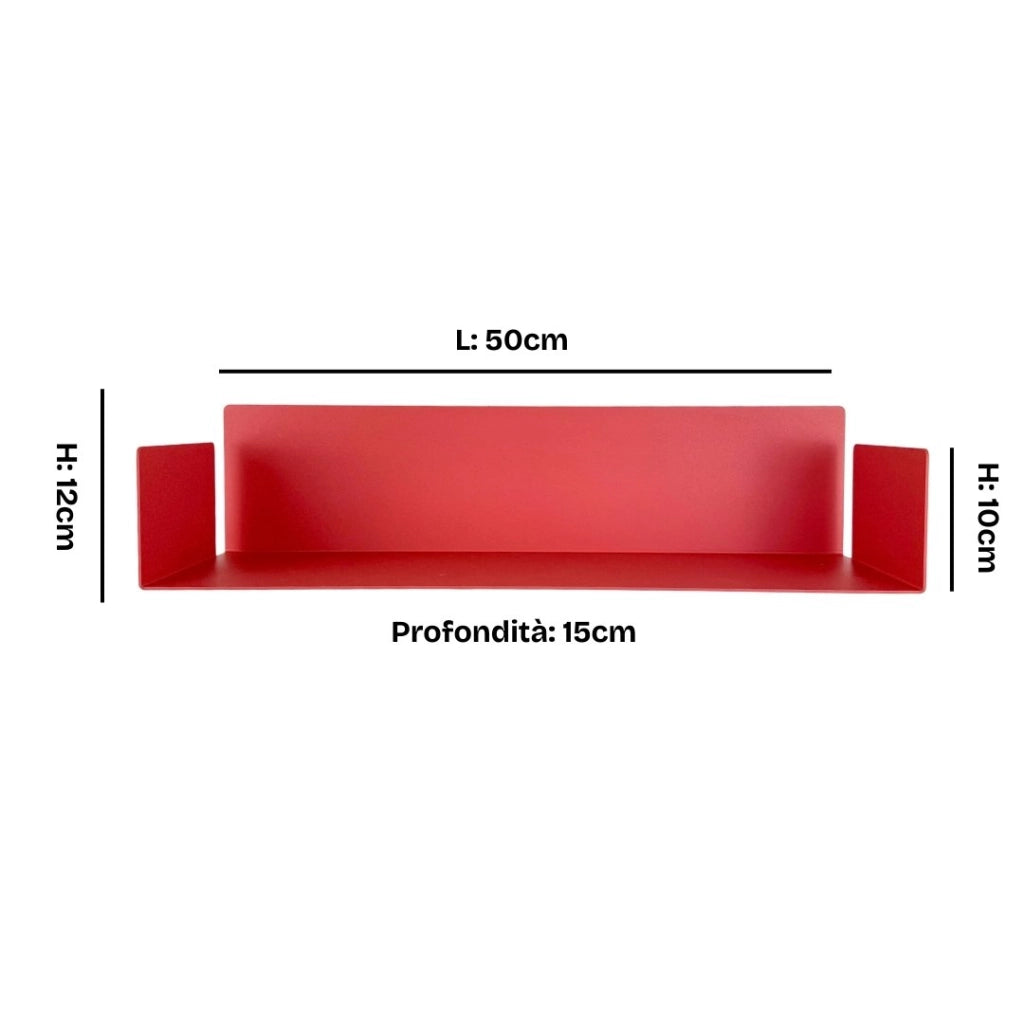 ZOI LINE180 Mensola 50 cm in Acciaio Verniciato 1,5 mm con Schiena 12 cm – Ripiano da Parete Moderno per Cucina, Bagno, Ingresso e Soggiorno Colore Mensole: Rosso Mattone
