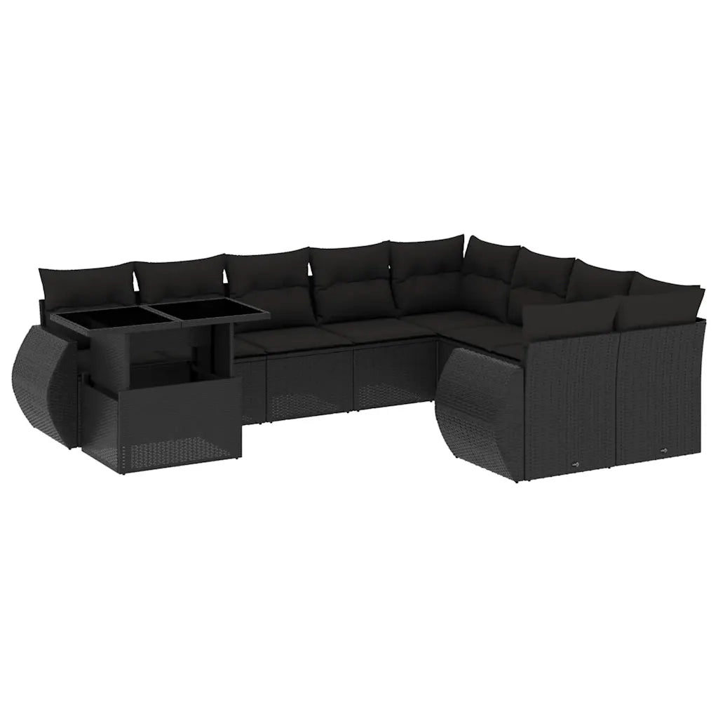 Set Divani da Giardino 10pz con Cuscini in Polyrattan Nero 3268765