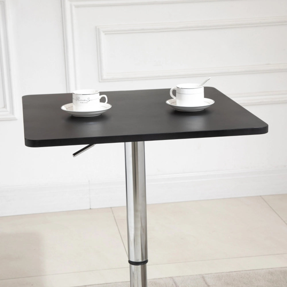 Tavolo bar regolabile in altezza, piano girevole 360°, base in metallo, nero