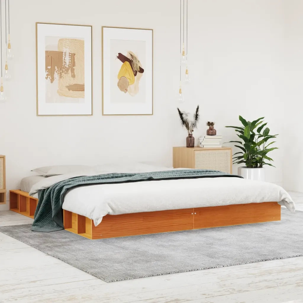 Giroletto senza Materasso Marrone Cera 200x200 cm Legno di Pino 3211838