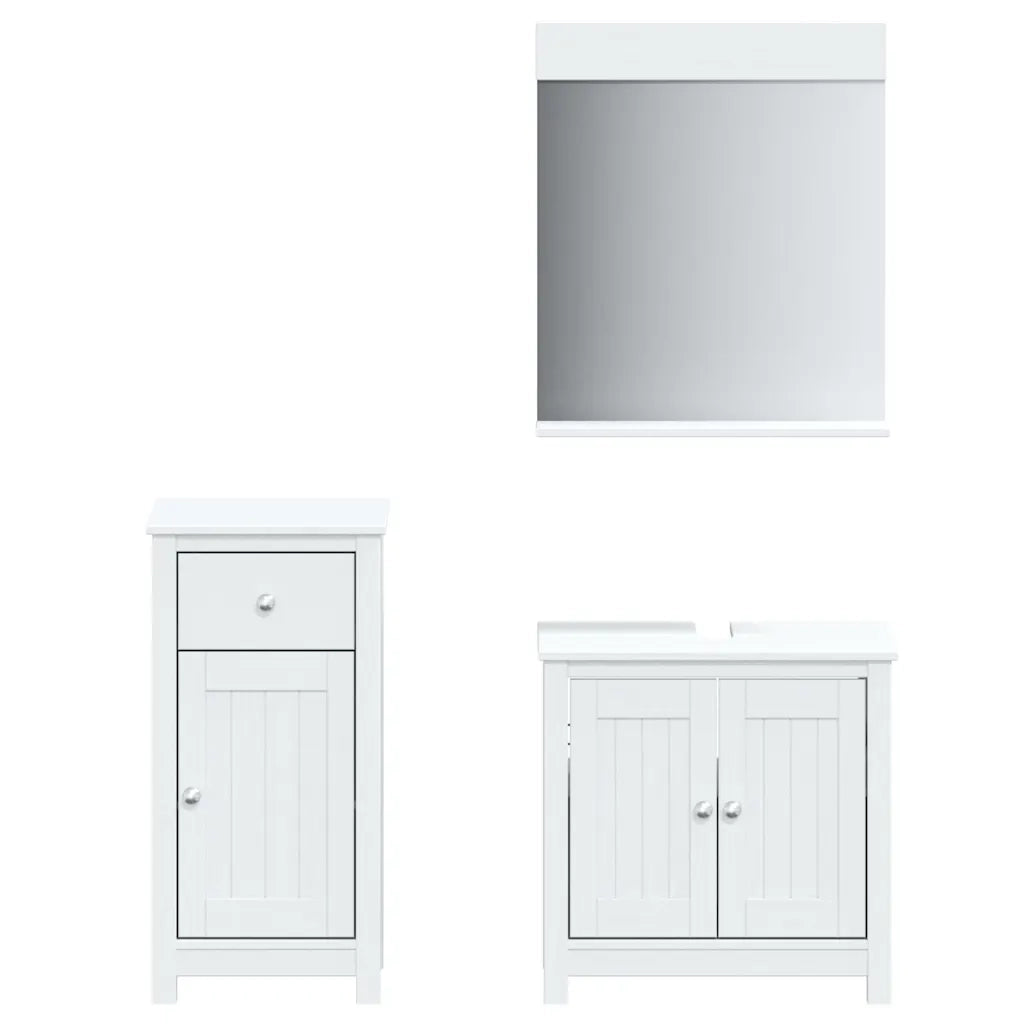 Set Mobili da Bagno 3 pz BERG Bianco in Legno Massello di Pino
