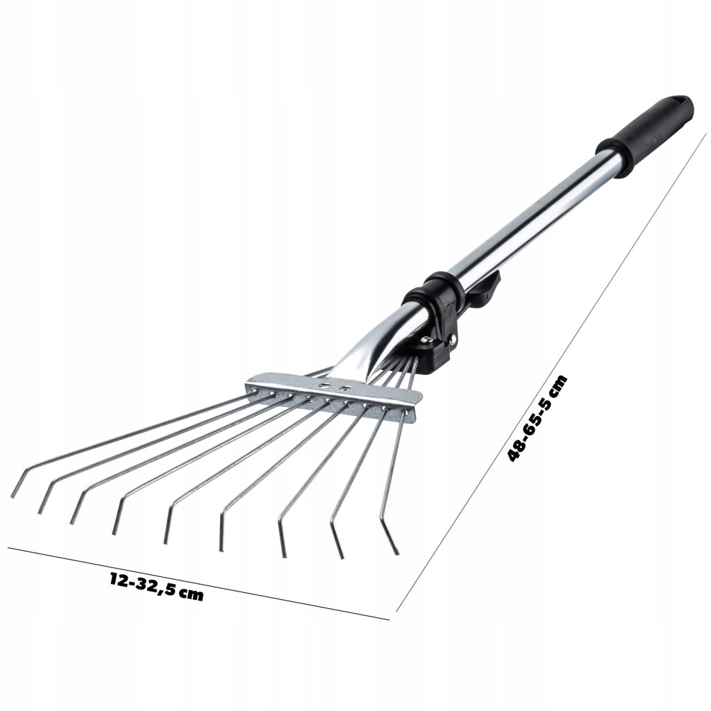 Rastrello in metallo KADAX per foglie ed erba, piccolo rastrello da giardino da 65 cm con 9 denti regolabili