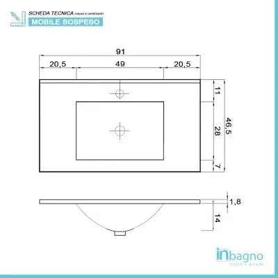 Mobile bagno sospeso 90 cm Duble rovere africa completo di lavabo e specchio