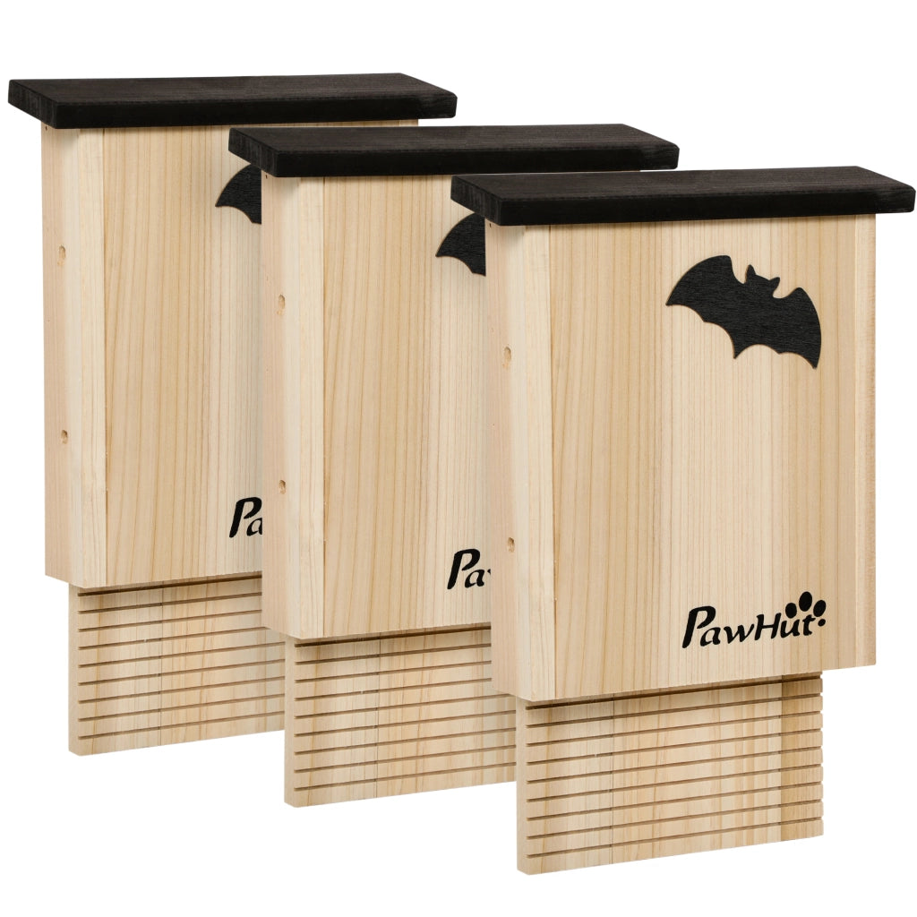 Set di 3 Casette per Pipistrelli Bat Box in Legno Naturale per Giardino ed Esterni, Facile da Montare, 25x6x37.5 cm