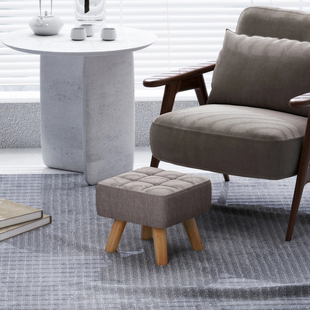 Pouf in tessuto con gambe in legno ¨C zephmum ¨C grigio 27x27x26 cm