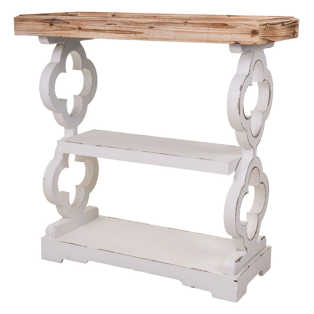 Mobile da ingresso in legno bianco intagliato 80x36x83h