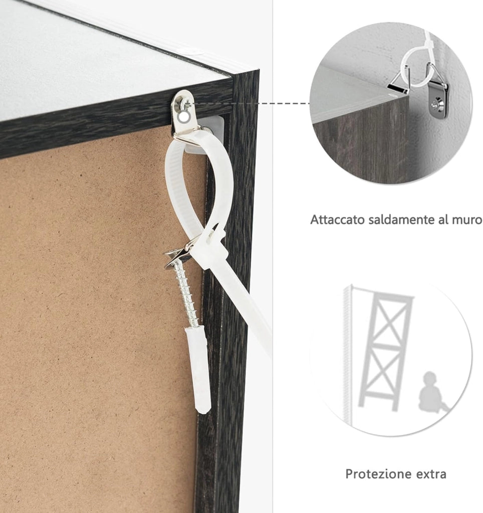 Scaffale Portaoggetti Guardaroba Mensola Libreria in Legno Mobile con 9 Cubi, Scaffale Cubo Porta Libri (Grigio-Marrone)