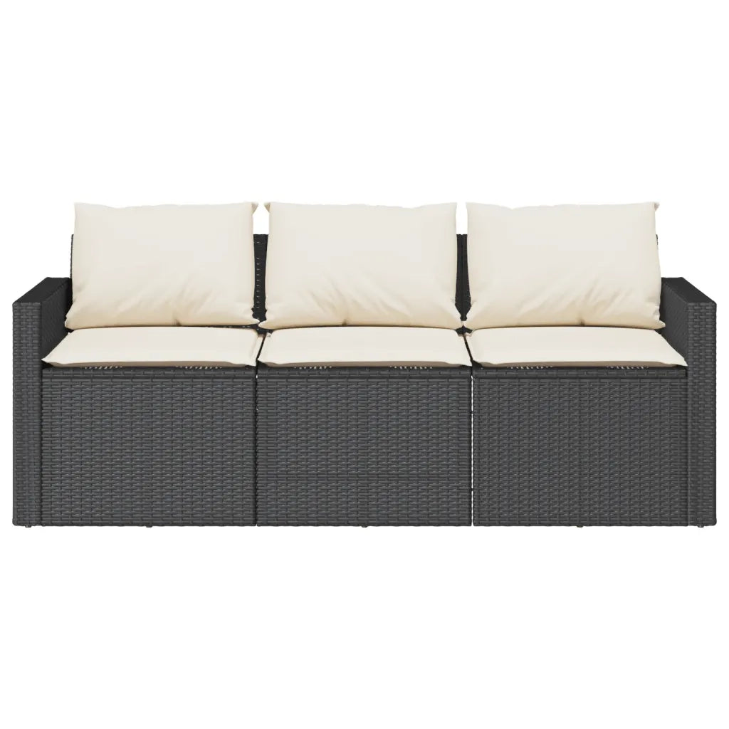 Divano da Giardino a 3 Posti con Cuscini Nero in Polyrattan 366340
