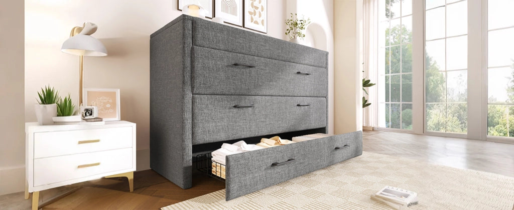 DESMIU Letto a scomparsa 140 × 200 cm 2 posti con 1 cassetto, USB, Type-C e ripiano, senza materasso, grigio
