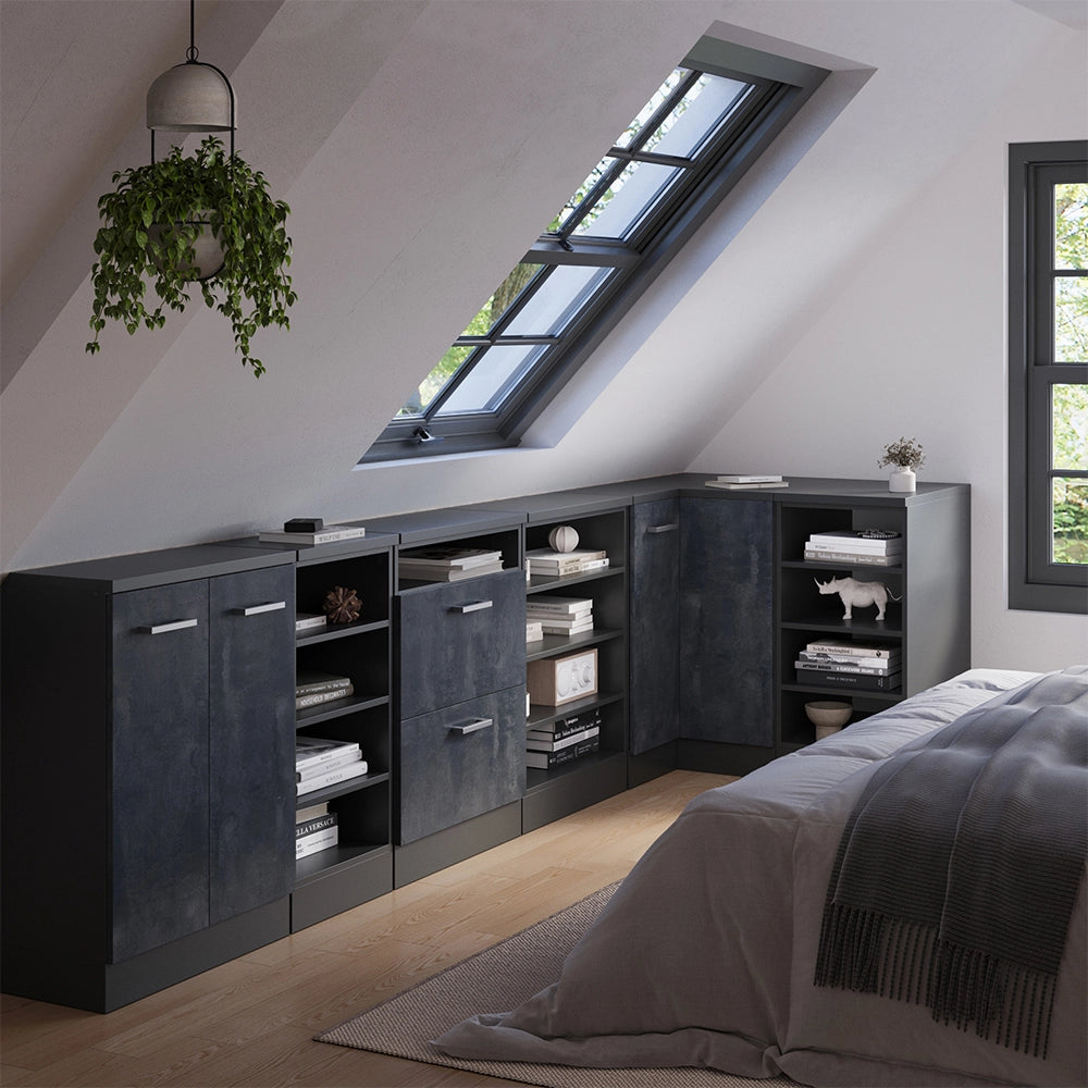 Mobile cucina angolare per sottotetto R-Line Calce nera/Antracite 75.6 cm con 1 porta, carcassa dell’armadio profondità 60 cm Vicco