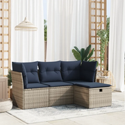 Set Divani da Giardino 4 pz con Cuscini in Polyrattan Grigio