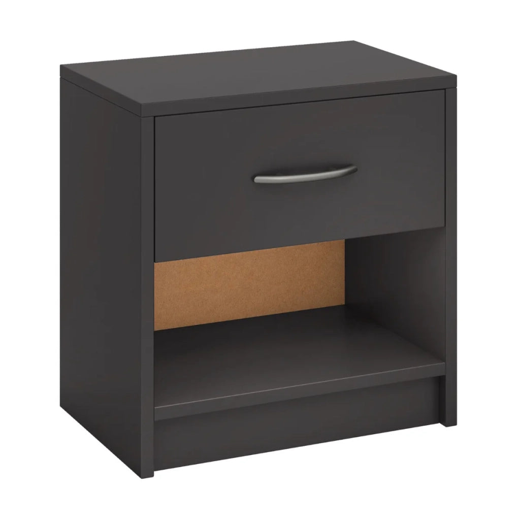 Comodino compatto 38,5 x 28 x 40,5 cm con cassetto e moderno ripiano aperto in legno ingegnerizzato grigio 20_0013940