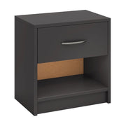 Comodino compatto 38,5 x 28 x 40,5 cm con cassetto e moderno ripiano aperto in legno ingegnerizzato grigio 20_0013940