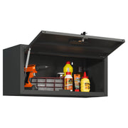 Armadio da parete in metallo con serratura, mobile contenitore per garage e officina, nero, H34,5 × L75 × P30 cm