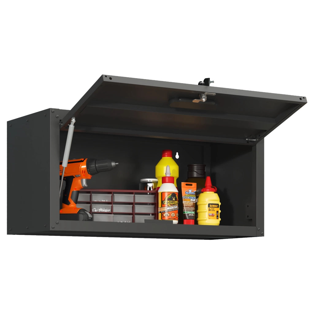 Armadio da parete in metallo con serratura, mobile contenitore per garage e officina, nero, H34,5 × L75 × P30 cm