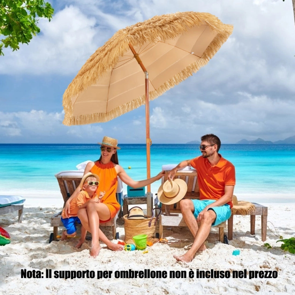 Ombrellone da spiaggia 200cm con ancora inclinata, Ombrellone portatile per spiaggia cortile e piscina Naturale-Ombrelloni