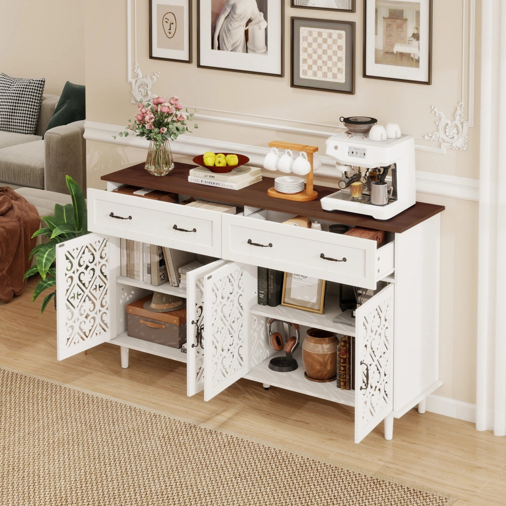 Credenza con 4 ante; 2 cassetti e ripiani regolabili - bianco - 150×40×90.3 cm