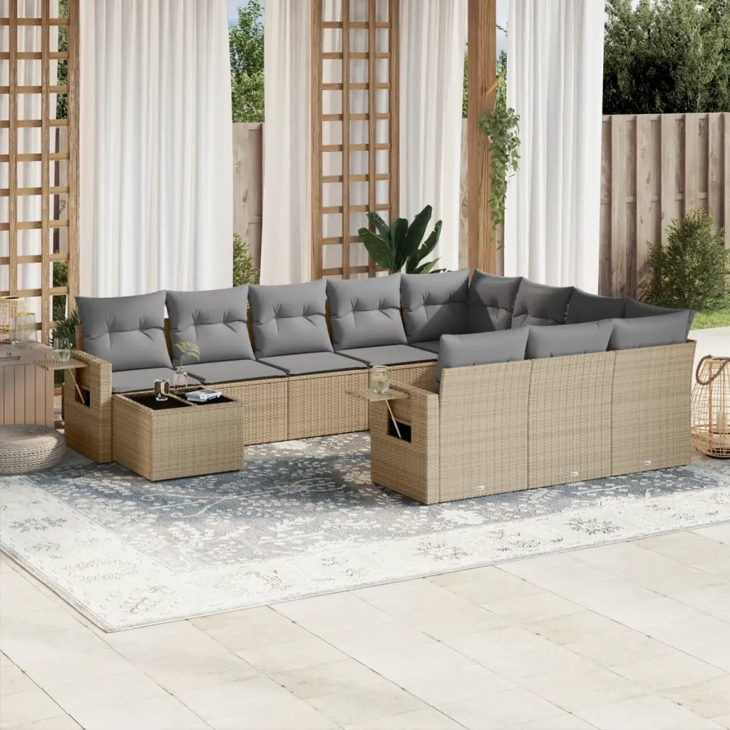 Set Divani da Giardino 11 pz con Cuscini Beige in Polyrattancod mxl 112951