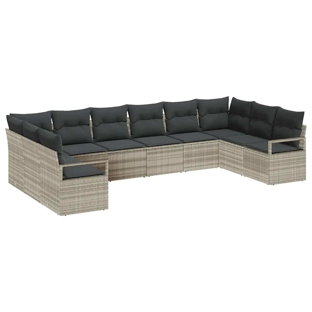 Set di divani con cuscino 10 pcs Grigio chiaro polyrattan