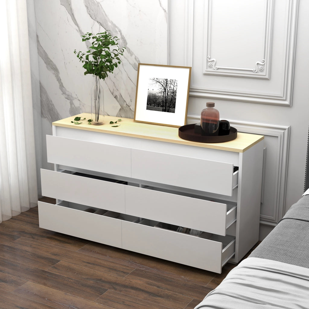 Cassettiera 6 Cassetti in Truciolato Bianco ¨C Zephmum ¨C 140x37x75 cm