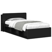 Letto singolo | Letto per adulti | Telaio del letto con storage con testiera Nero 90 x 200 cm