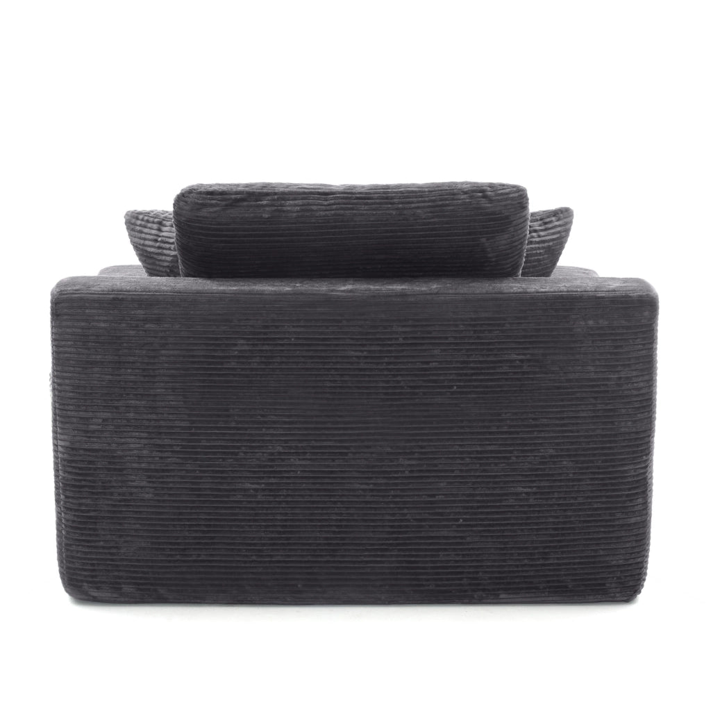 Divano compatto in corduroy grigio scuro con tasche laterali e cuscini inclusi