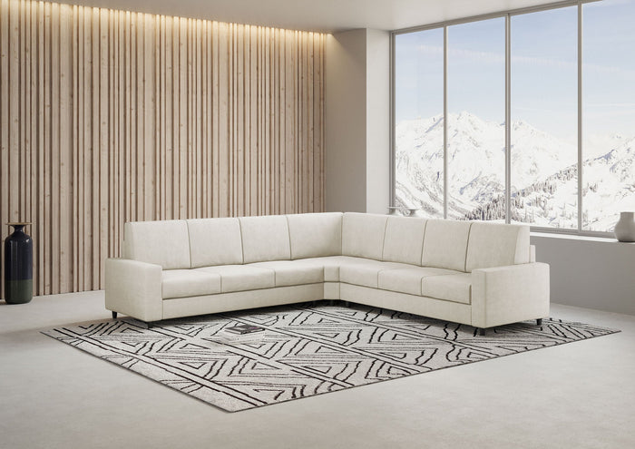 Divano Angolare 7 Posti 286x286x85 cm Sakar in Tessuto Latte