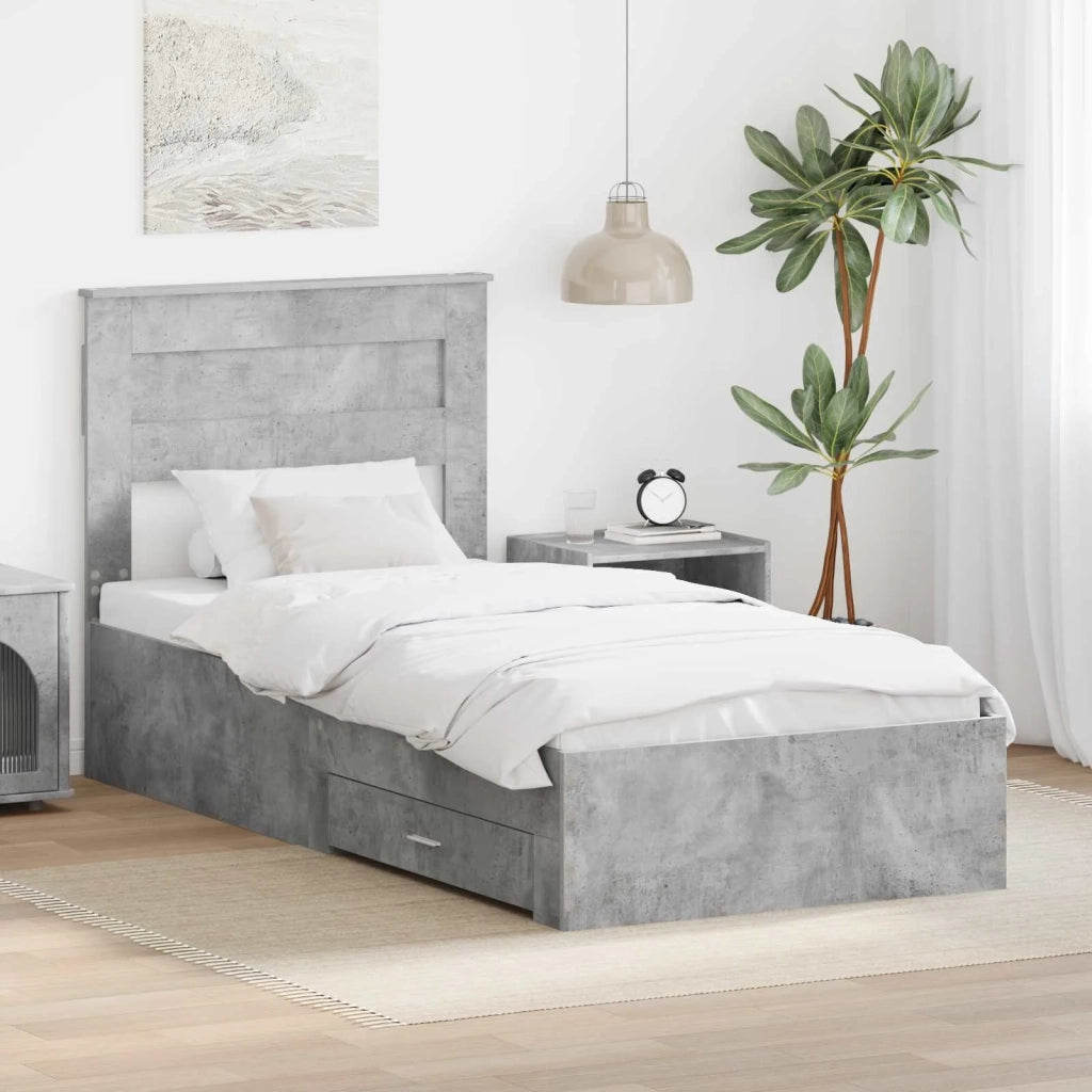 Struttura del letto con testiera Grigio cemento 90 x 190 cm