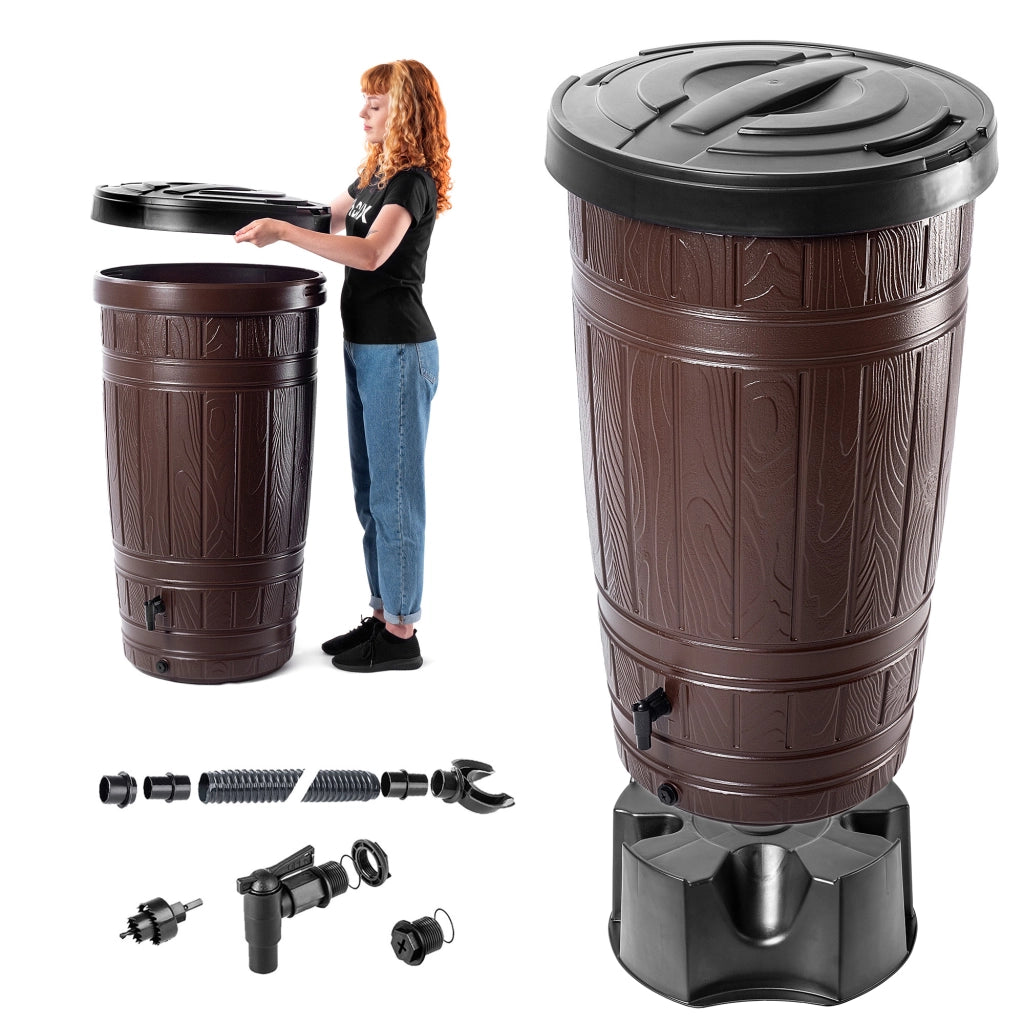 Serbatoio per acqua piovana KADAX da 265 litri con rubinetto e supporto.
