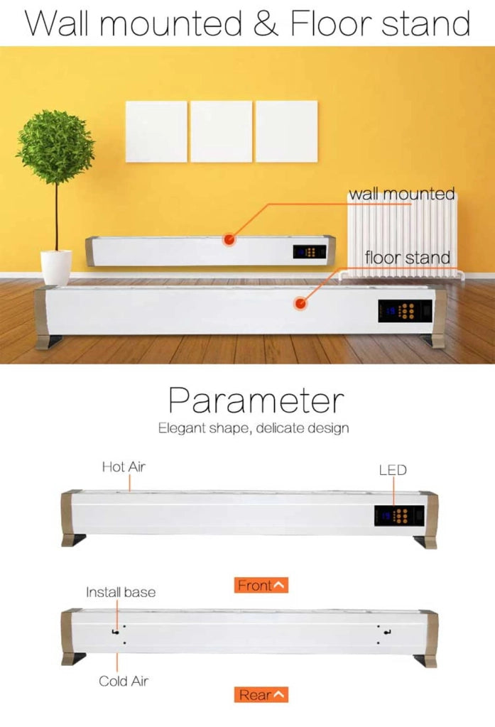 Sined Riscaldatore Da Pavimento 1800 Stufa Da Pavimento Elettrica Da 1800w Bianco Stufetta Per Pavimento e Battiscopa 1800w Con Telecomando Incluso