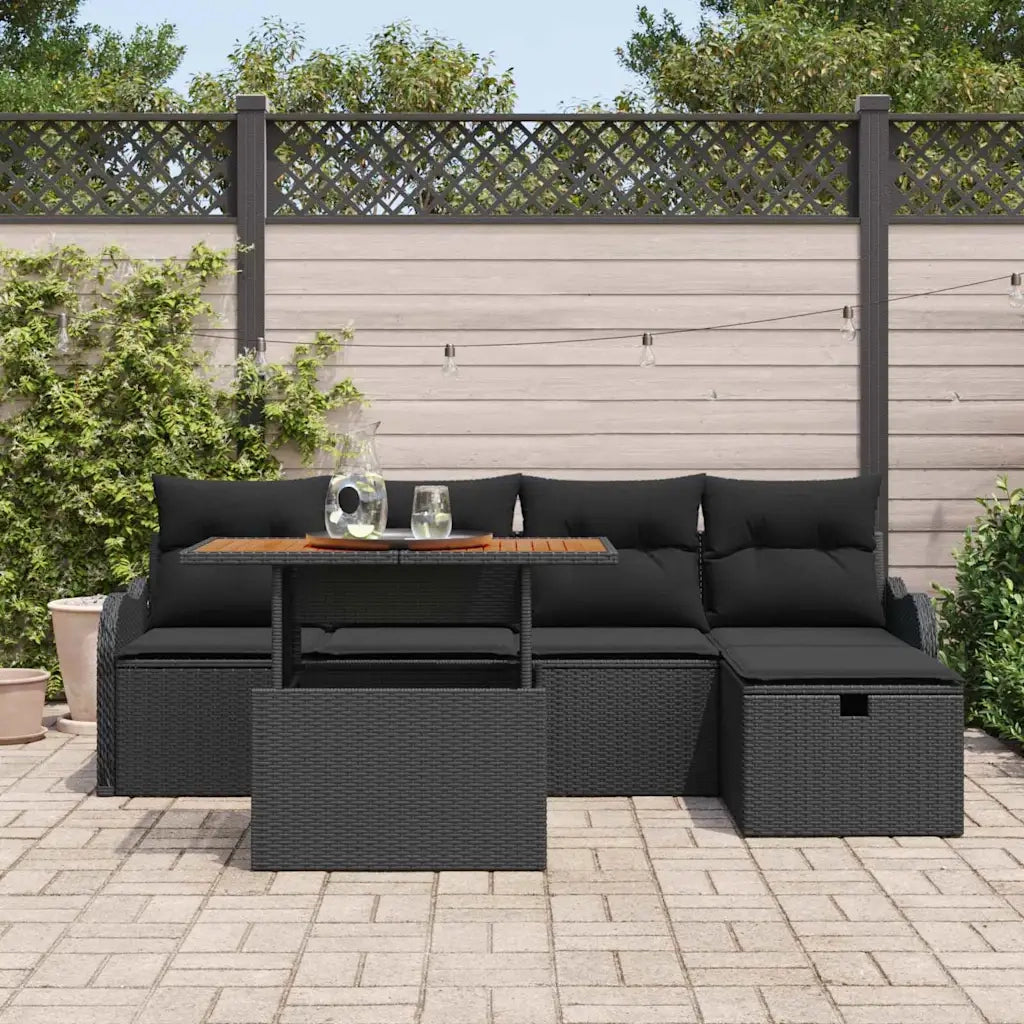 Set Divano da Giardino con cuscino 6 pcs Nero polyrattan