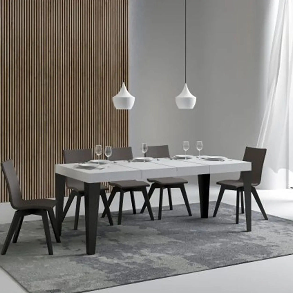 Tavolo allungabile 130/390x90 cm Flame Premium colore bianco frassino gambe antracite