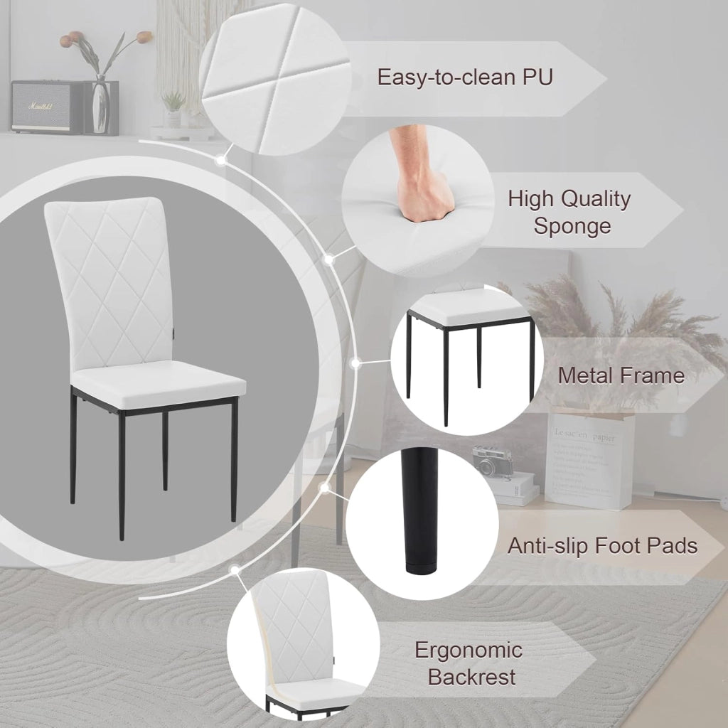 Set di 4 Sedie per Sala da Pranzo, Sedie da Cucina con Schienale Alto, Sedie da Soggiorno Imbottite con Gambe in Metallo e Rivestimento in Ecopelle, Bianco, EZS21ws-4