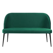 Divano da cucina Rivestimento in tessuto di velluto verde 2 posti Struttura in metallo Gambe nere Panca