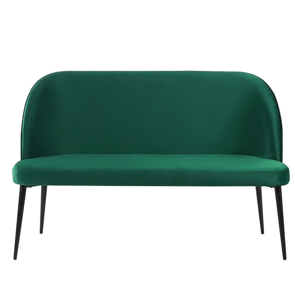 Divano da cucina Rivestimento in tessuto di velluto verde 2 posti Struttura in metallo Gambe nere Panca